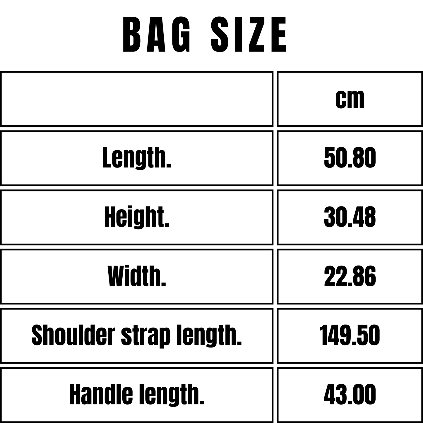 a black and white image of a bag size chart