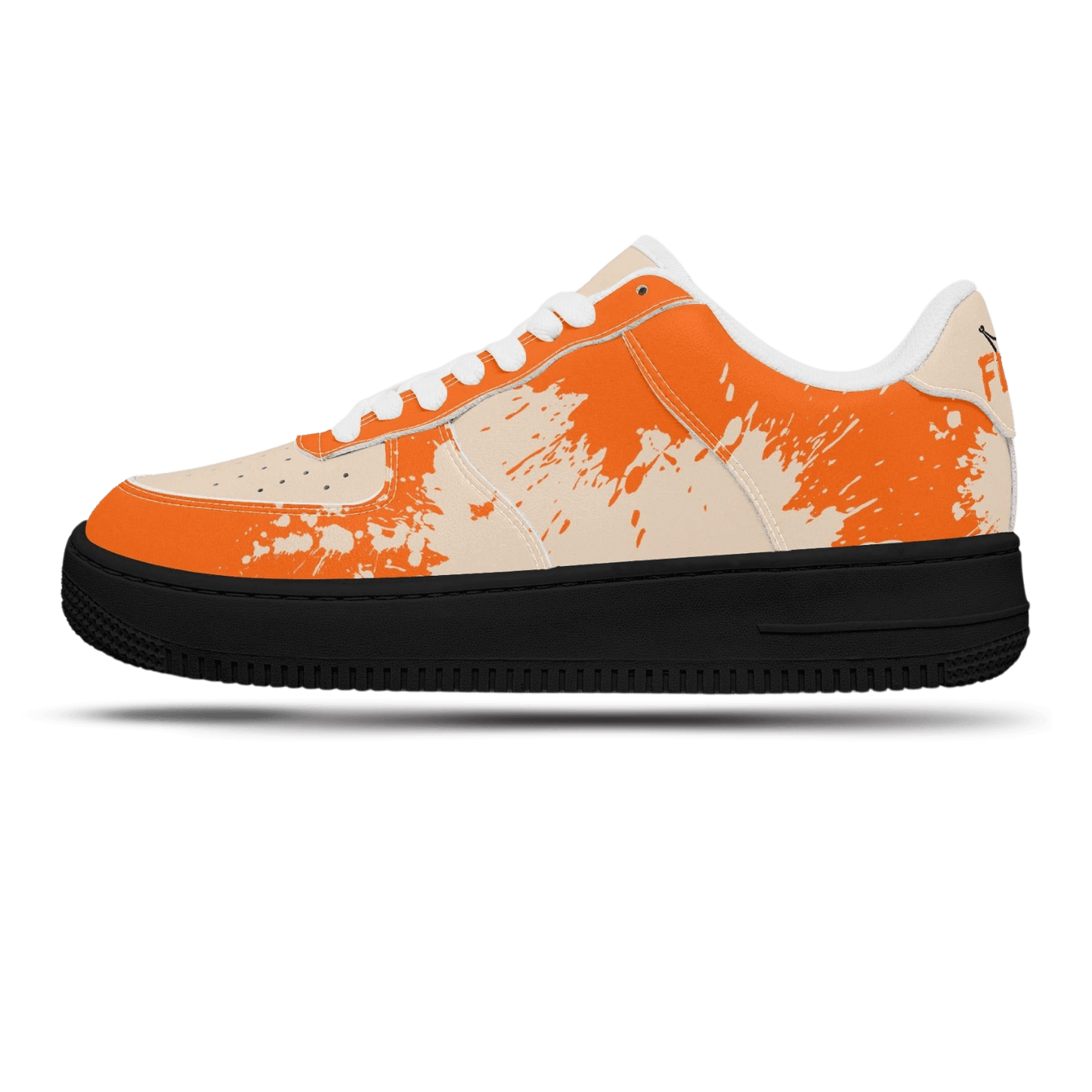 Orange splash sneakers.