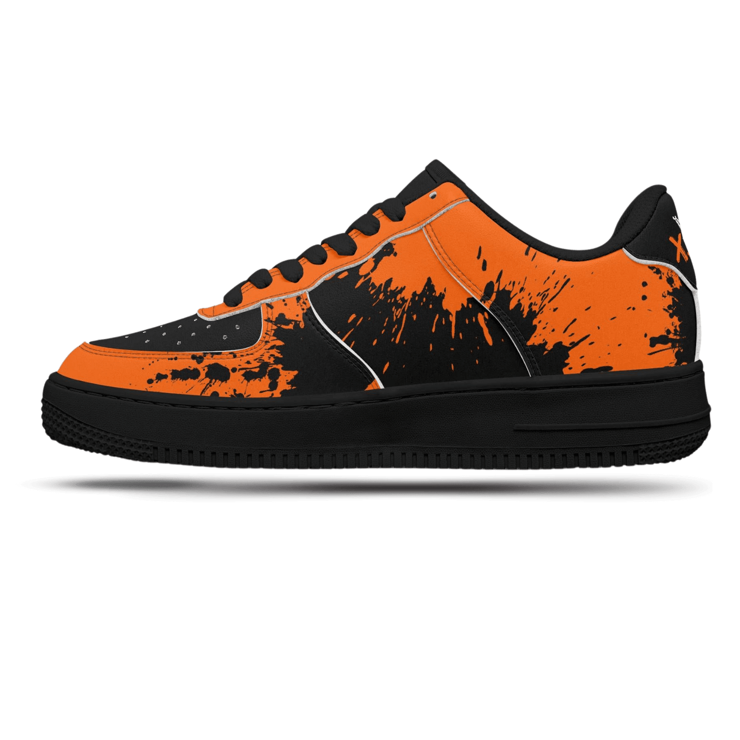 Orange splash black sneaker.