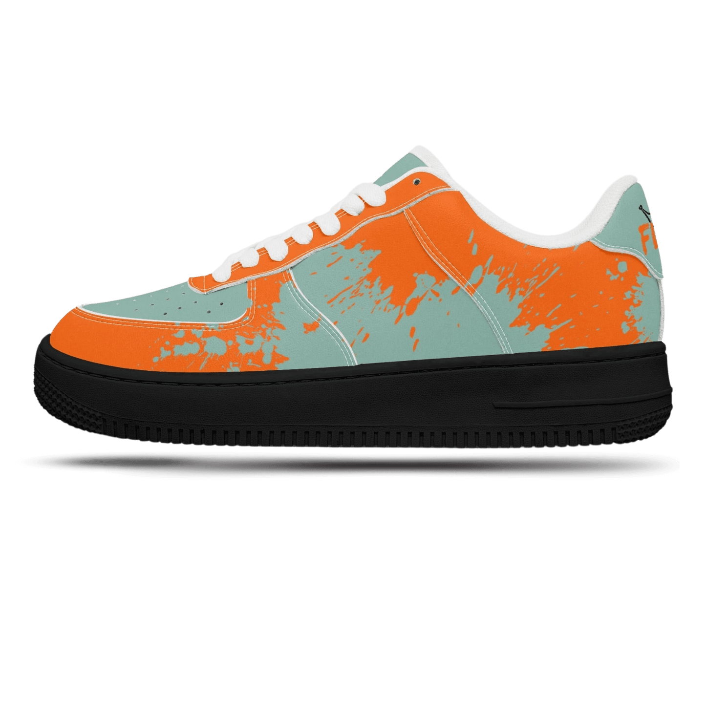 Orange splash blue sneaker.