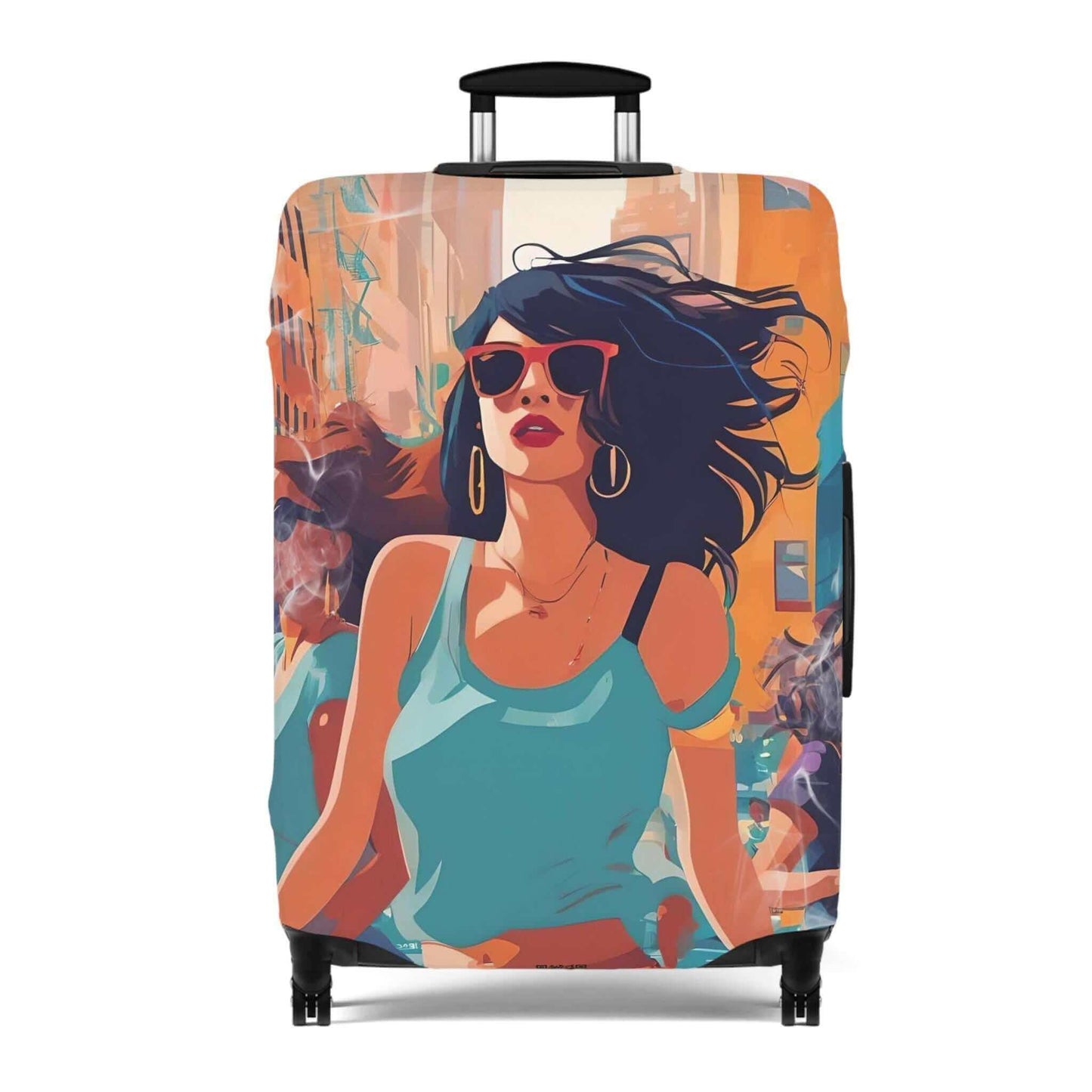 The fun girl suitcase protector.