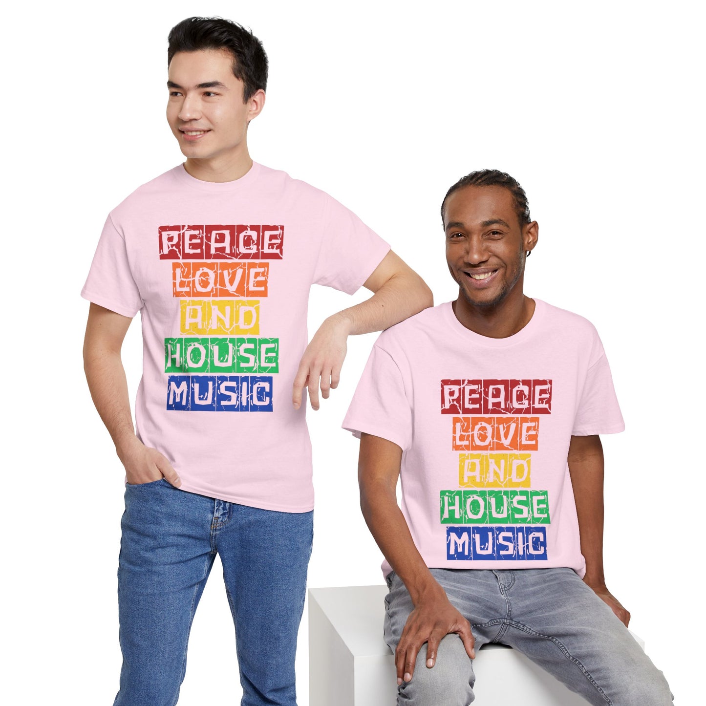 Peace Love and House Music T-Shirt — Unisex Heavy Cotton Tee