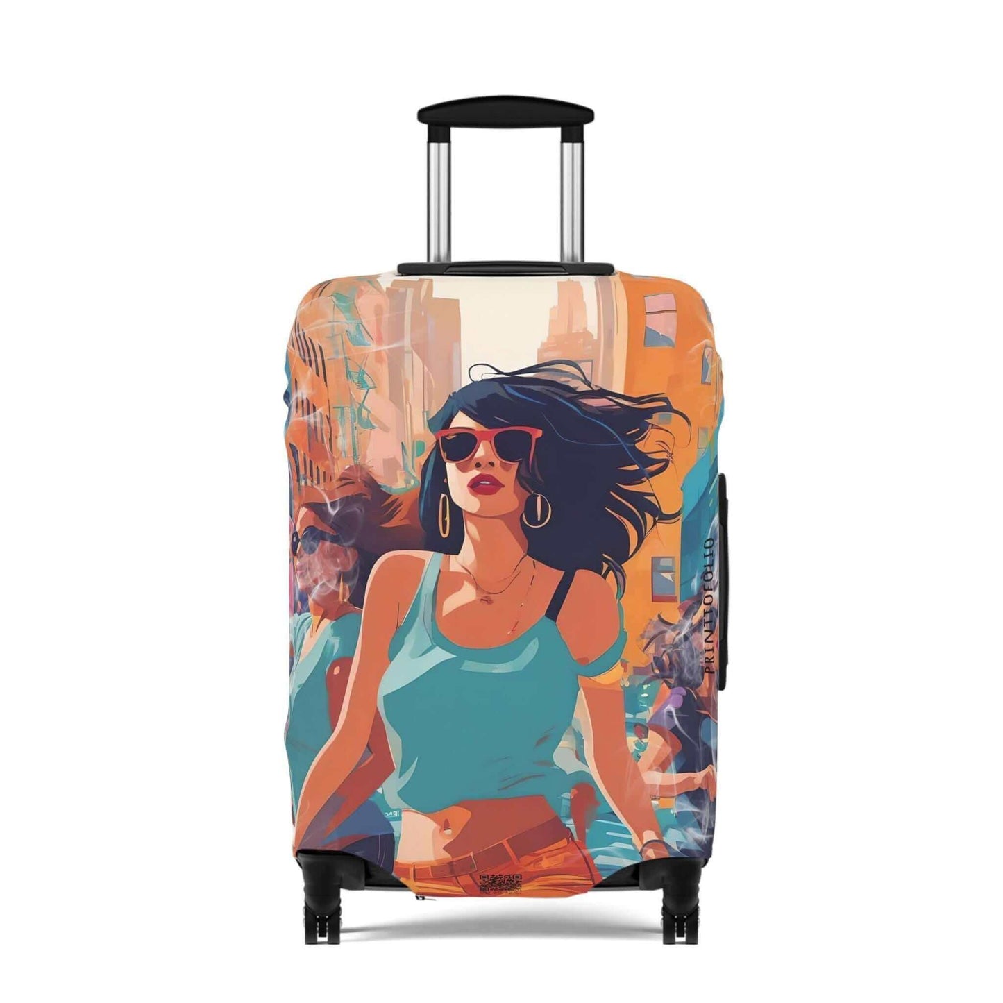 The fun girl suitcase protector.