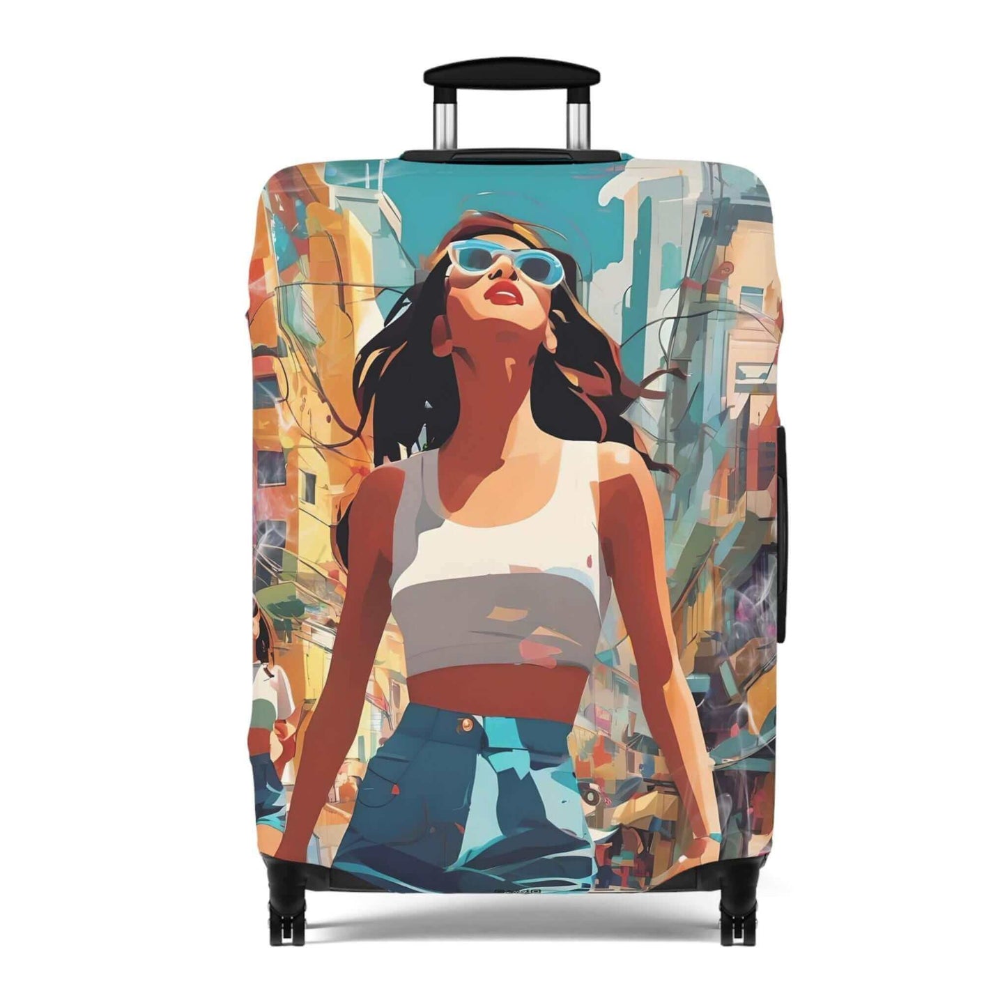 The happy girl suitcase protector.