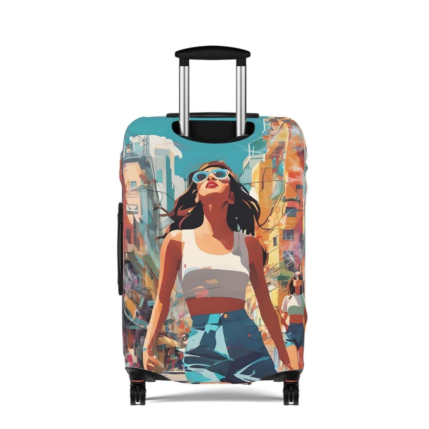 The happy girl suitcase protector.