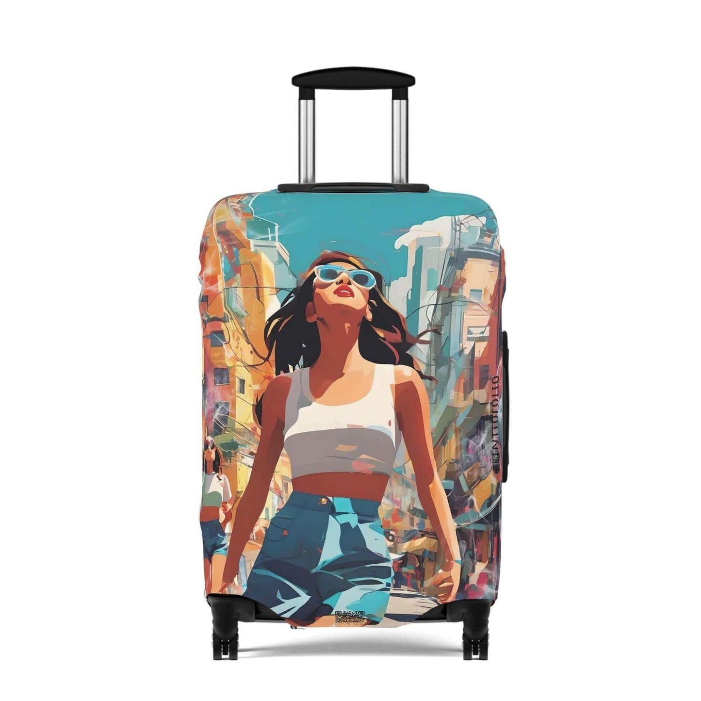 The happy girl suitcase protector.