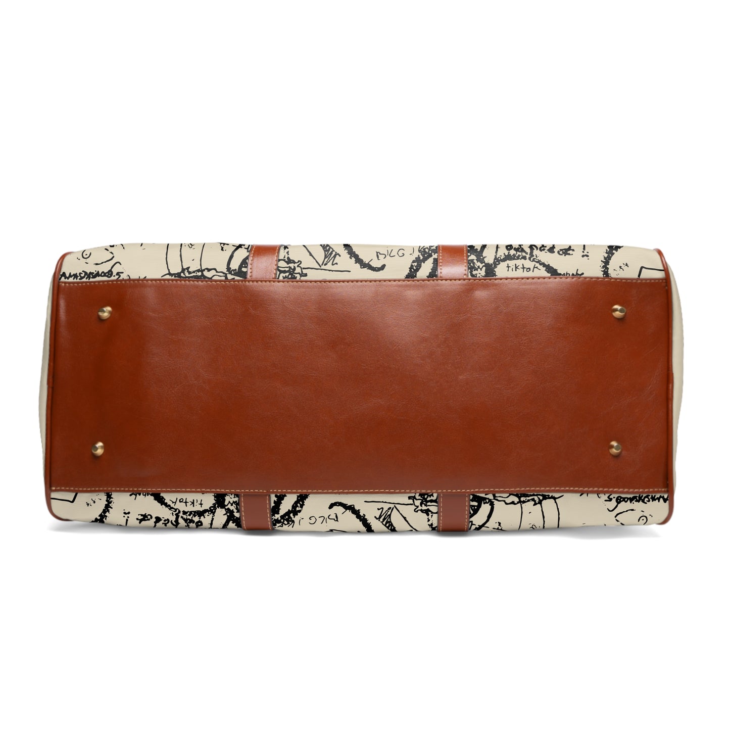 Brown leather clutch with patterned flap on a white background