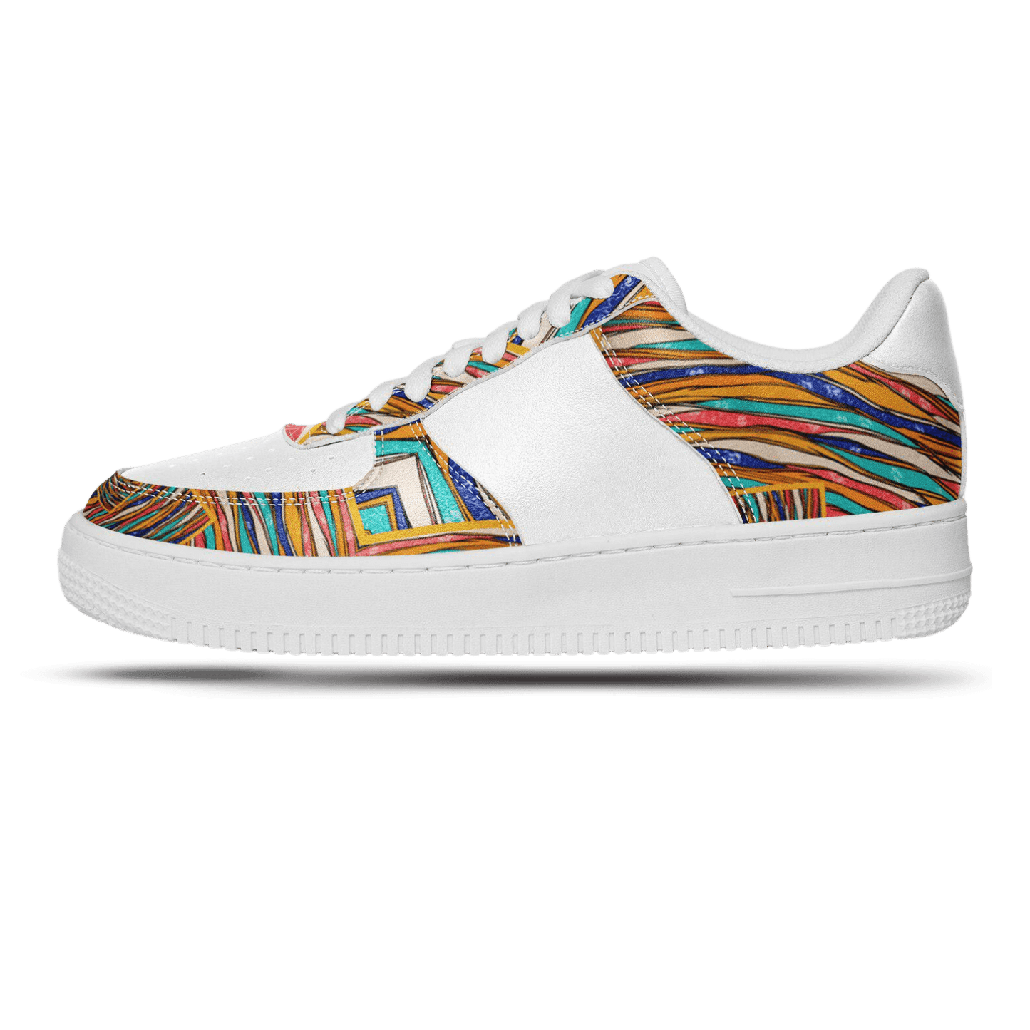 Abstract art white half sneakers.