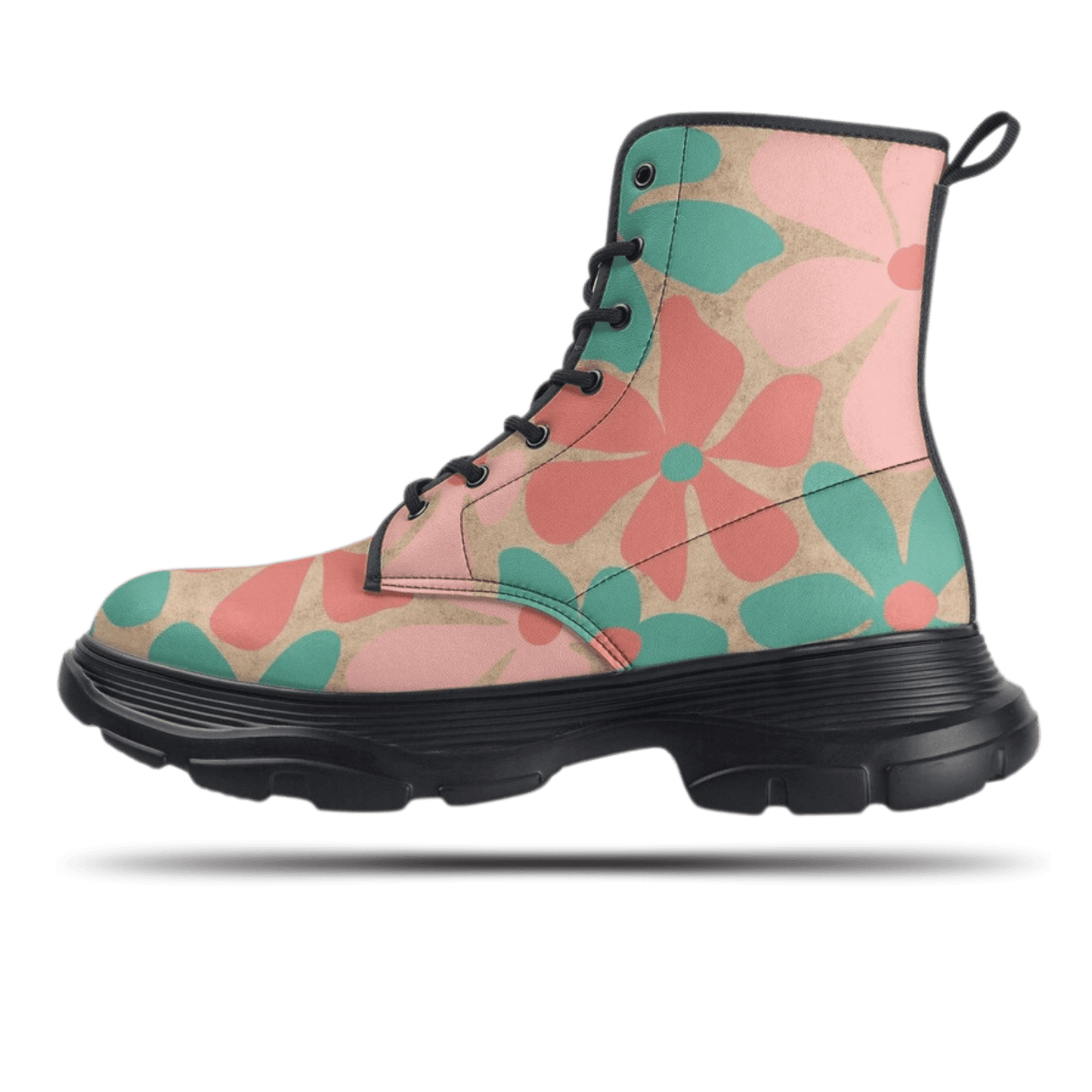 a pair of pink and green floral boots