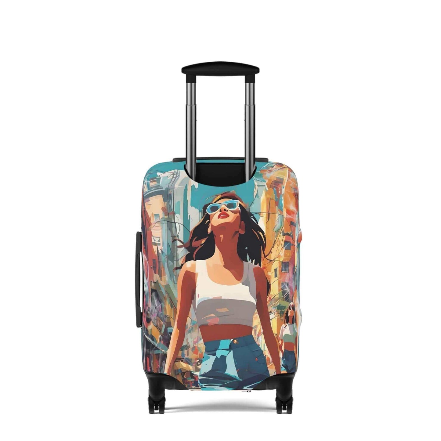 The happy girl suitcase protector.
