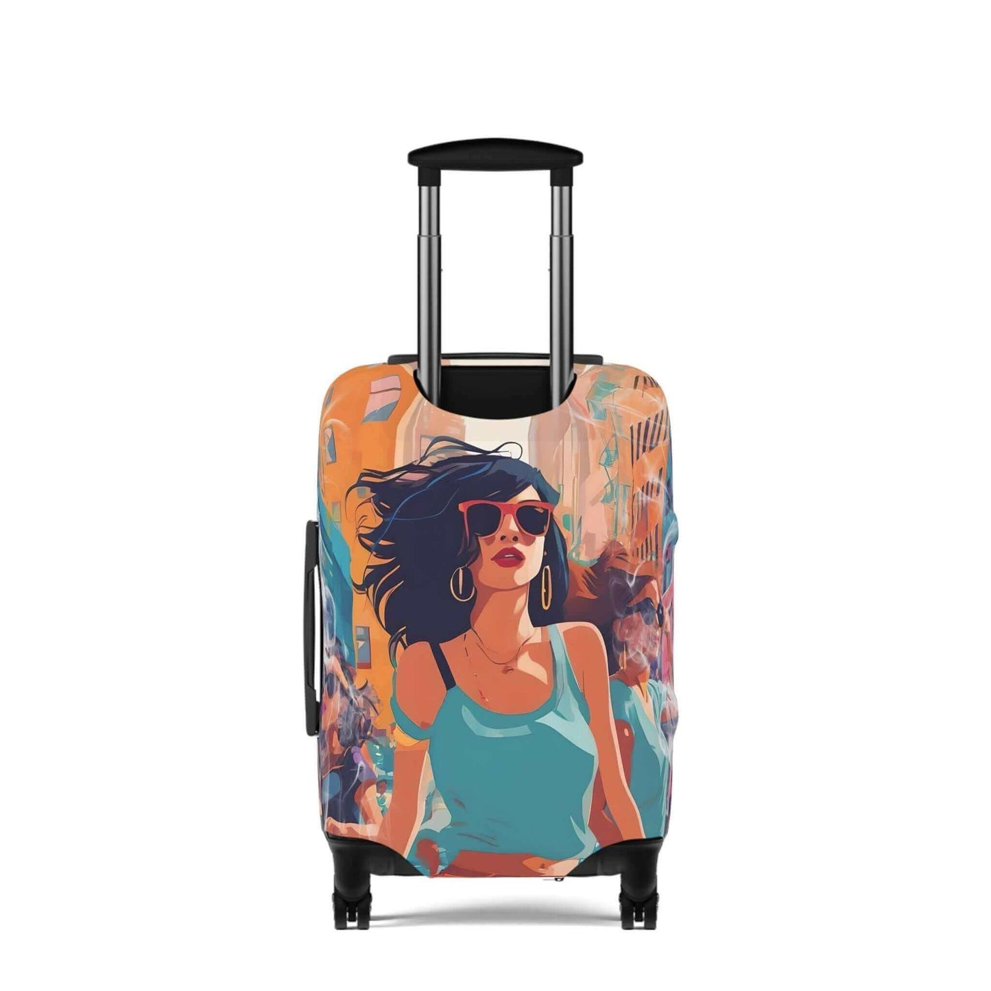 a suitcase with a picture of a woman on it