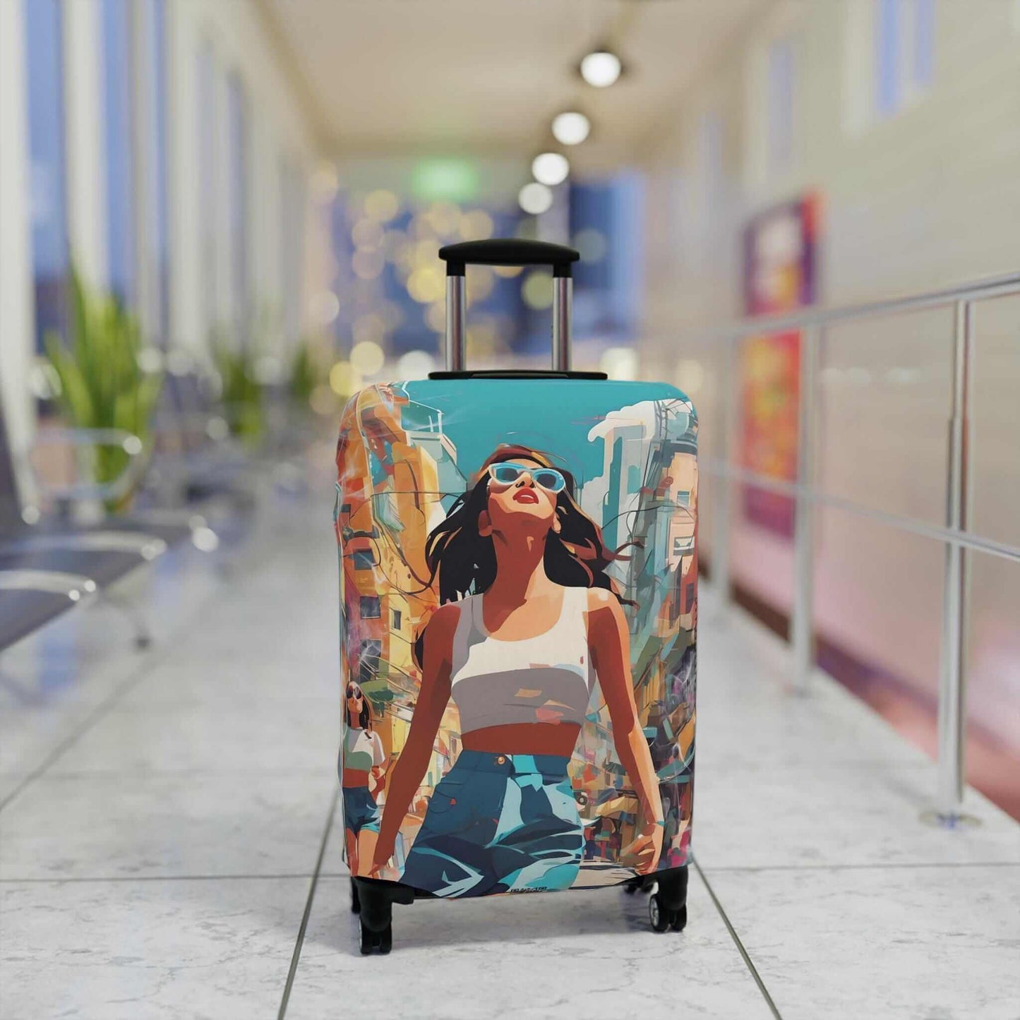 The happy girl suitcase protector.
