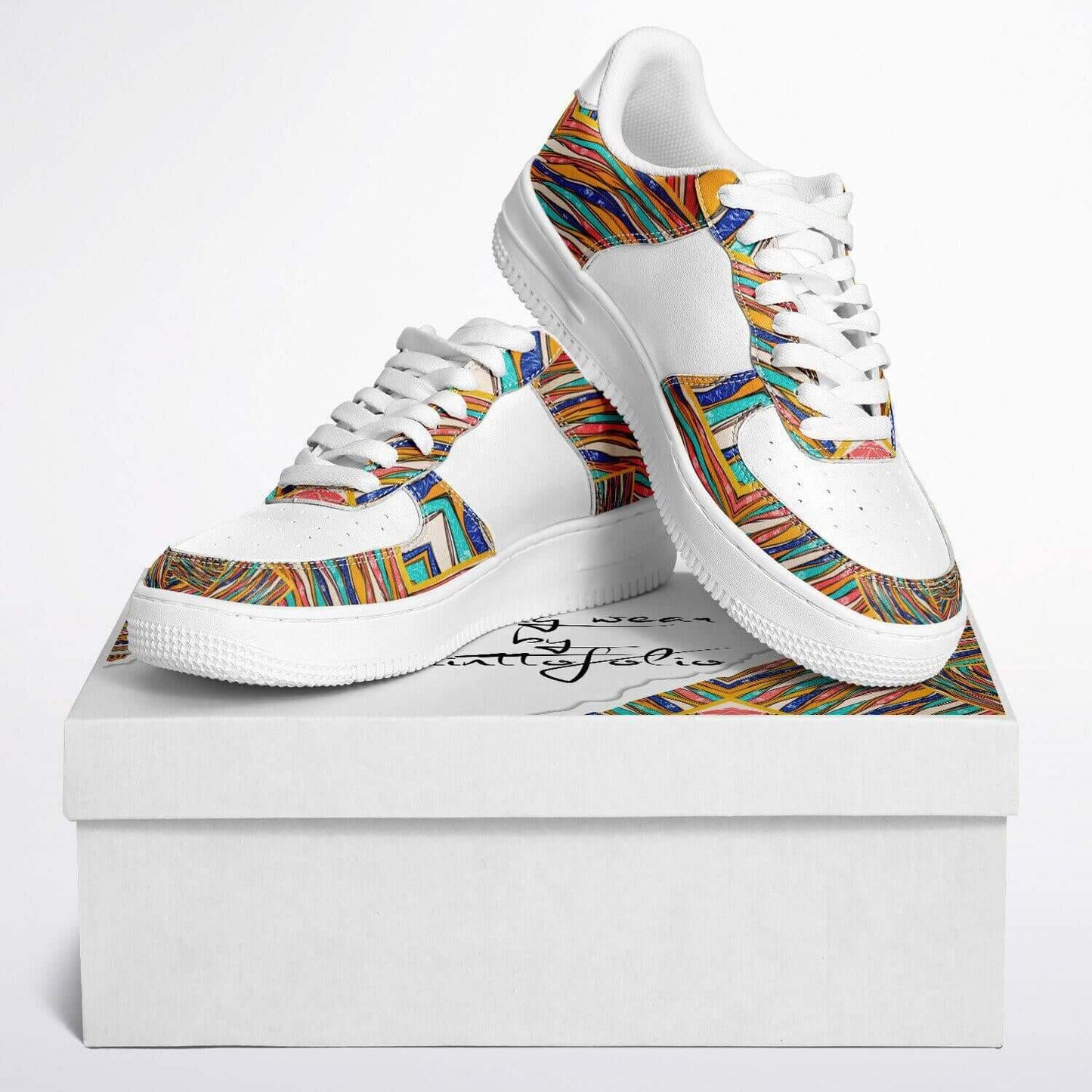 Abstract art white half sneakers.
