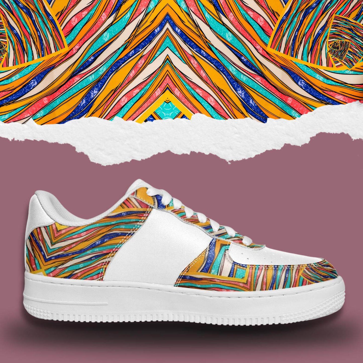 Abstract art white half sneakers.