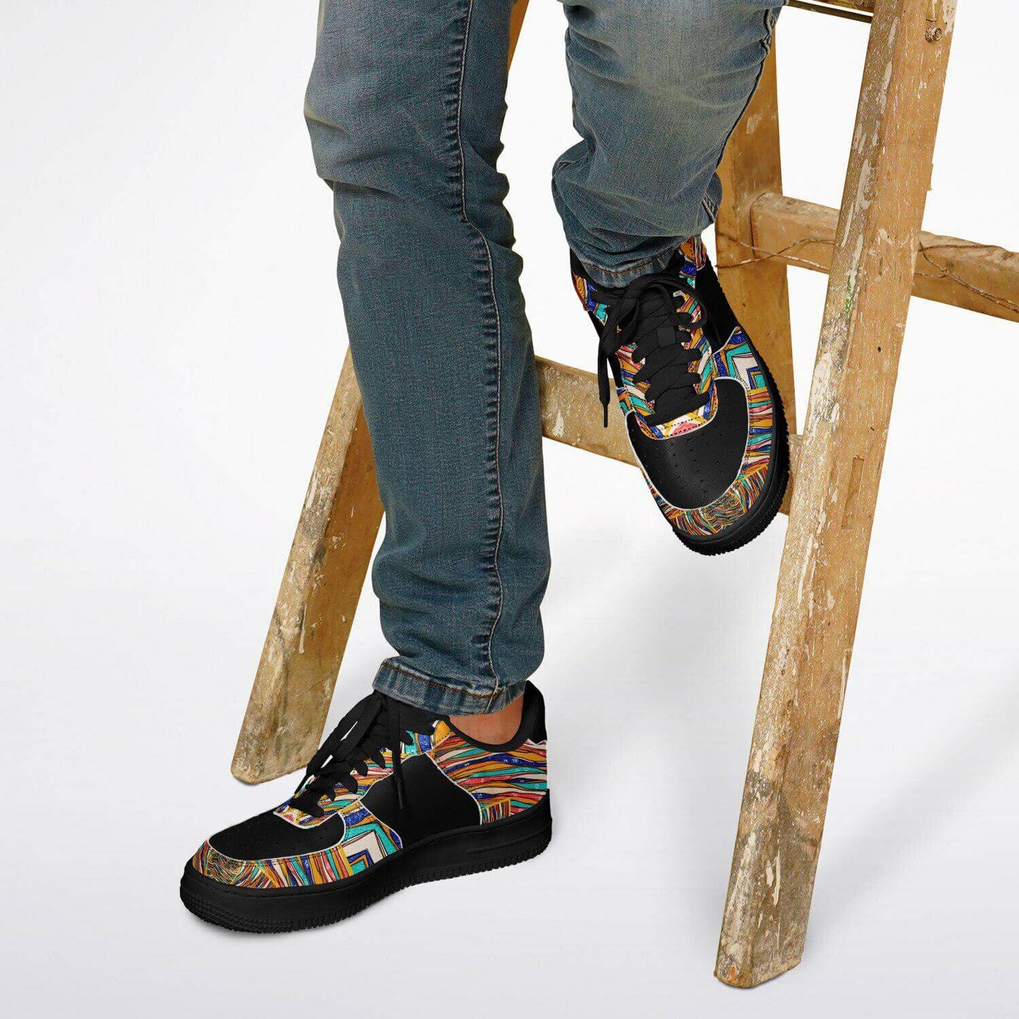 Abstract art black half sneakers.
