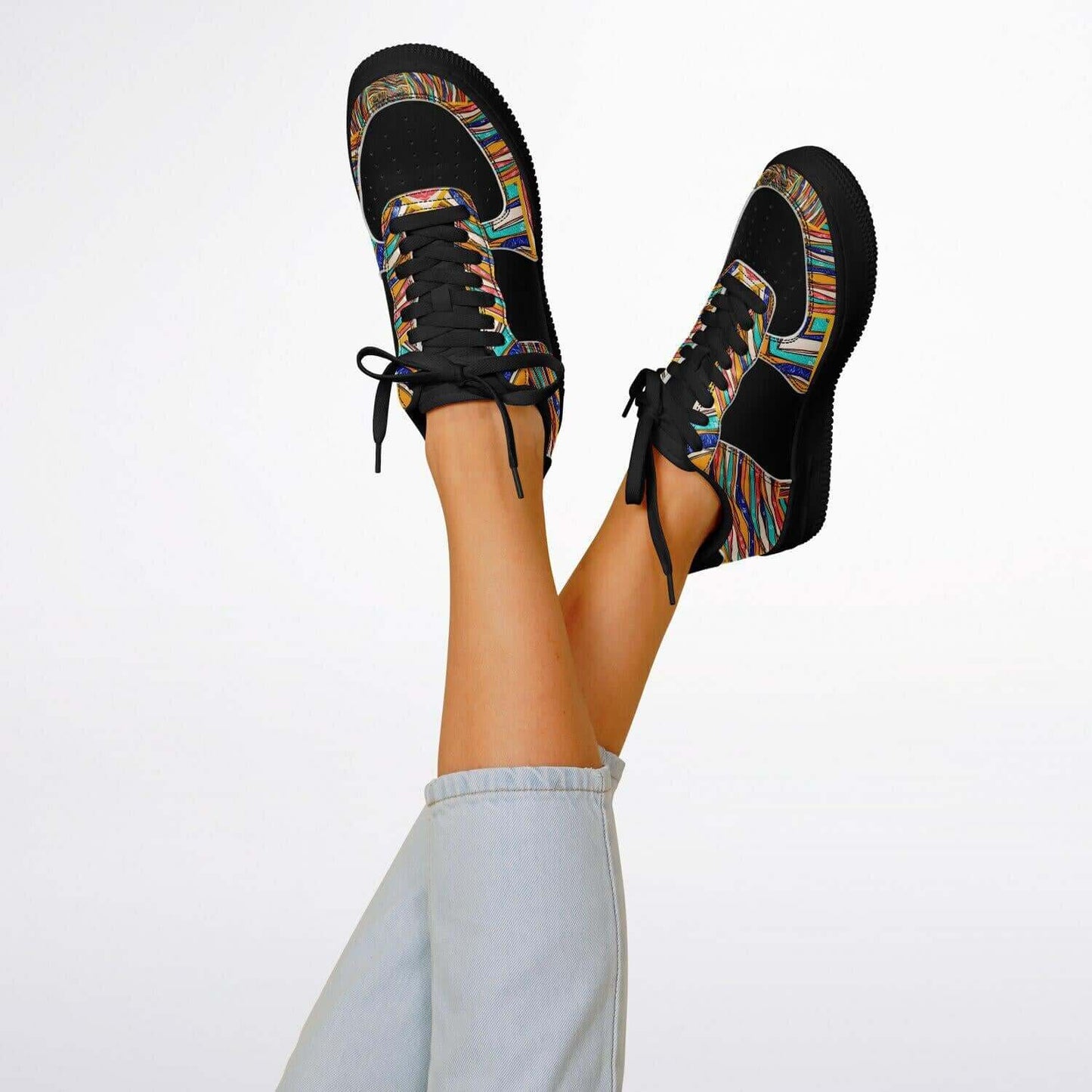 Abstract art black half sneakers.