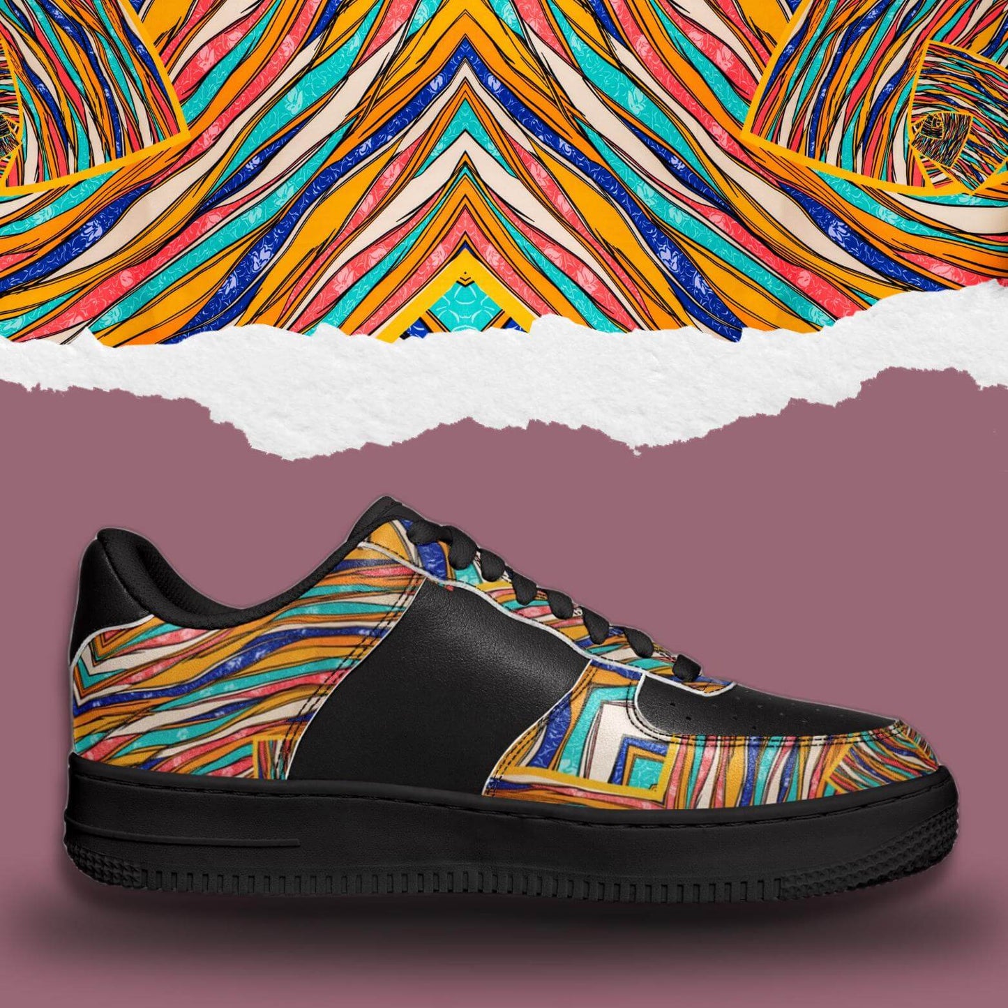 Abstract art black half sneakers.