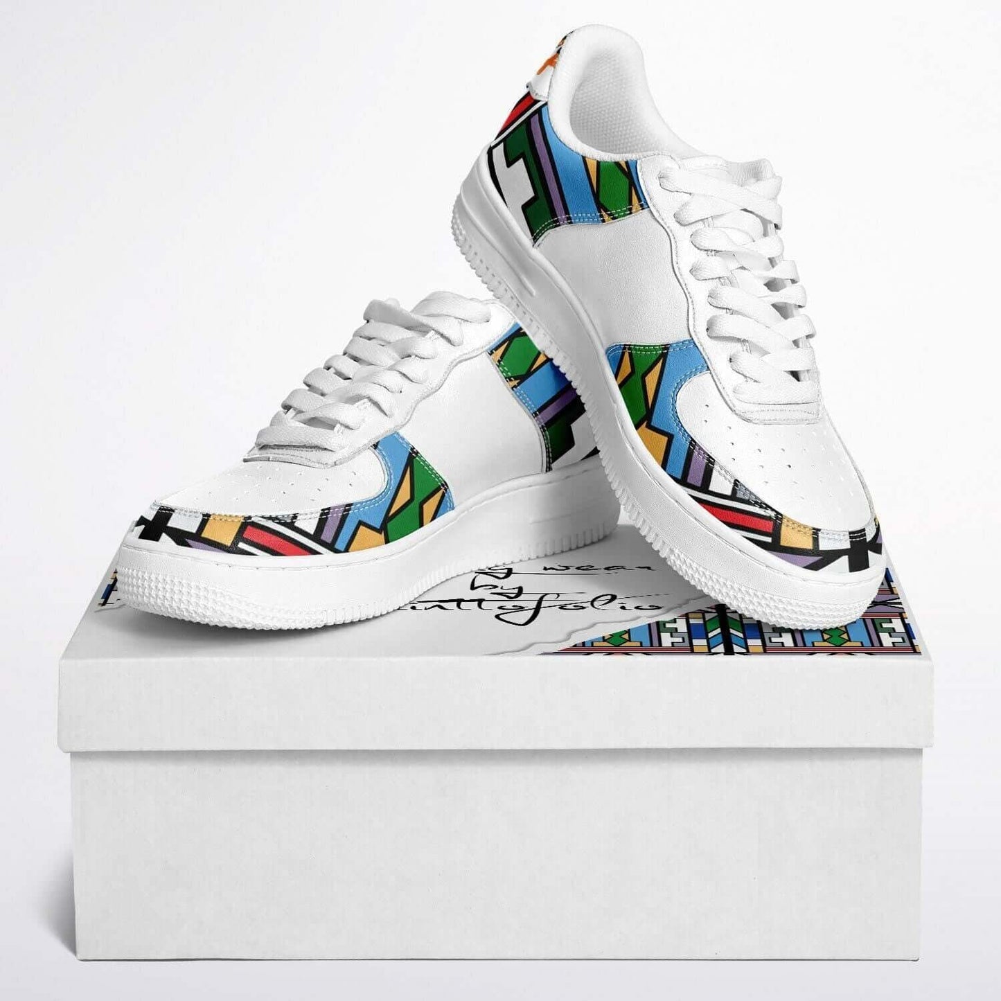 The blocks half white sneakers.