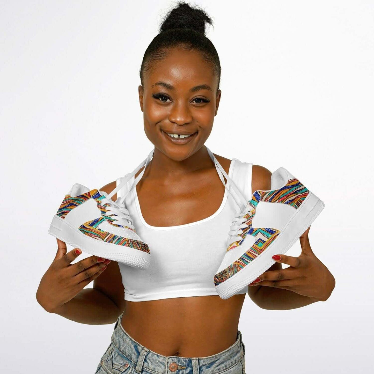 Abstract art white half sneakers.