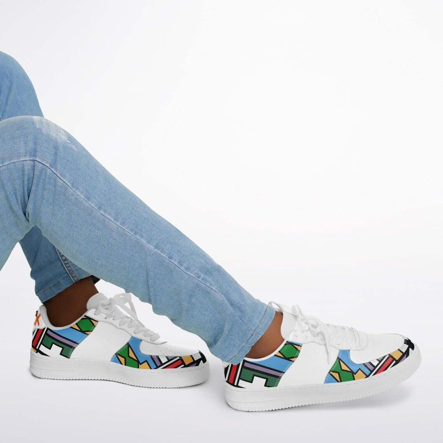 The blocks half white sneakers.
