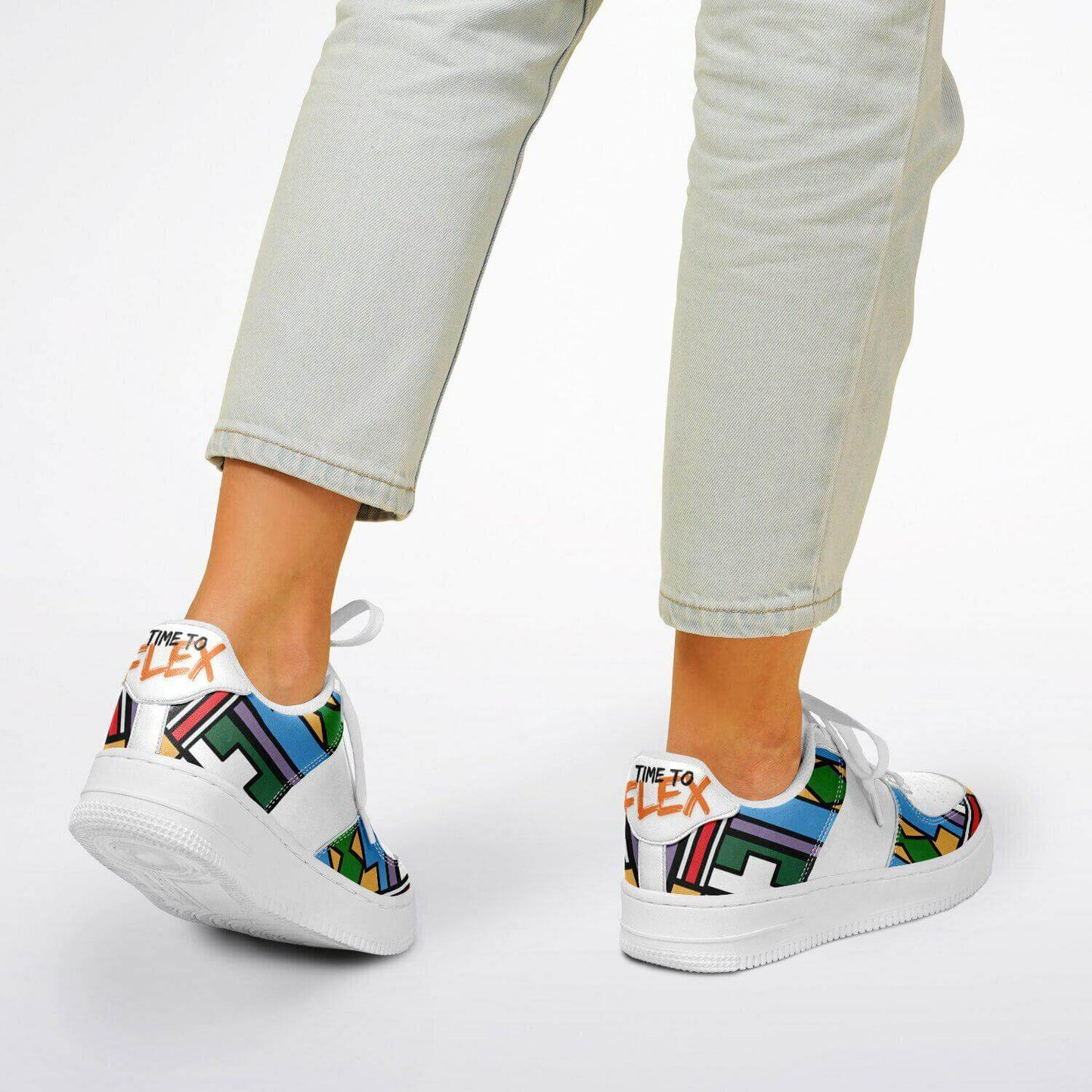 The blocks half white sneakers.