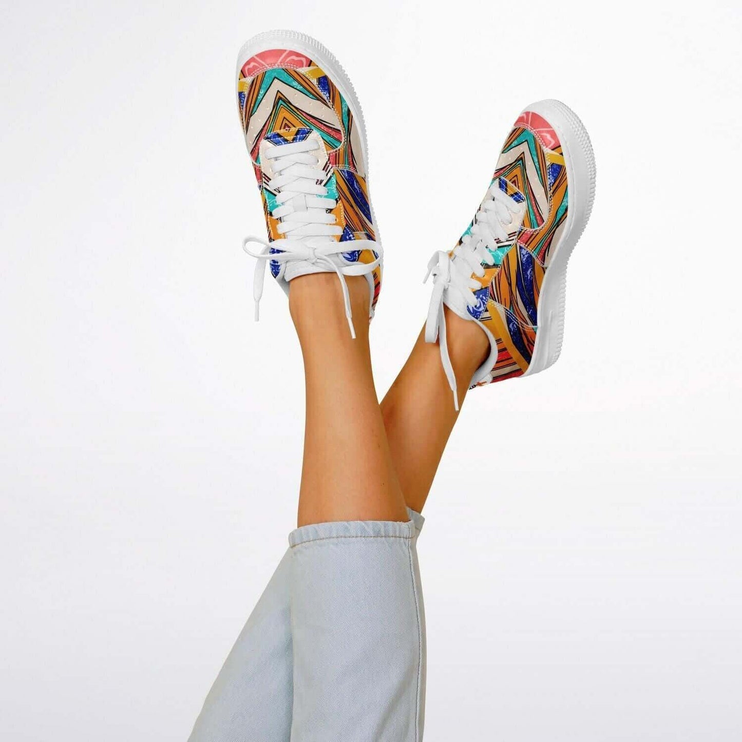 Abstract art white sneakers.