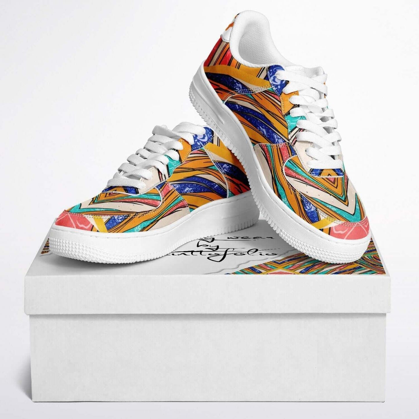 Abstract art white sneakers.