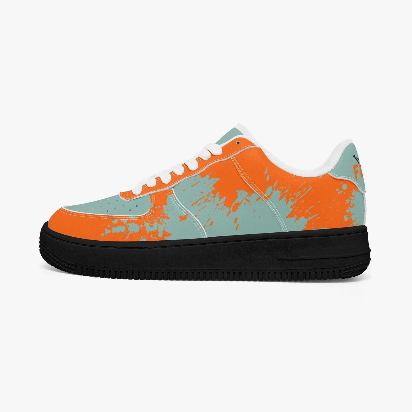 Orange splash blue sneaker.