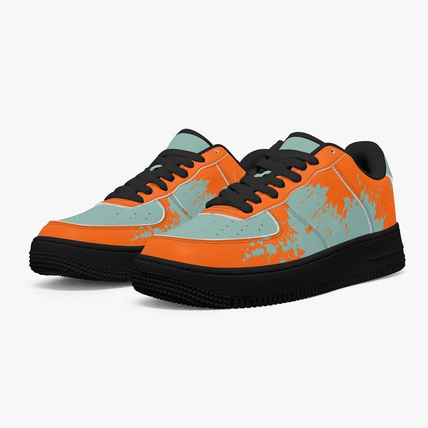 Orange splash blue sneaker.