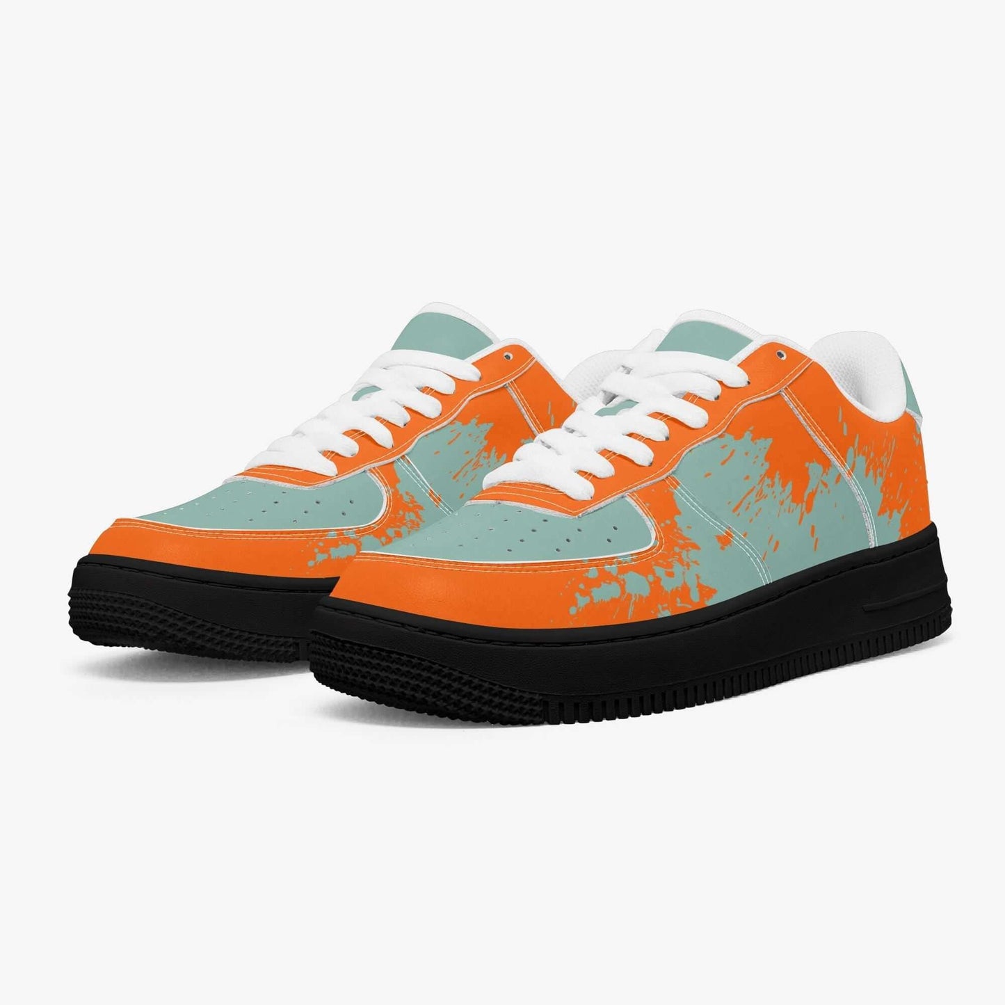 Orange splash blue sneaker.