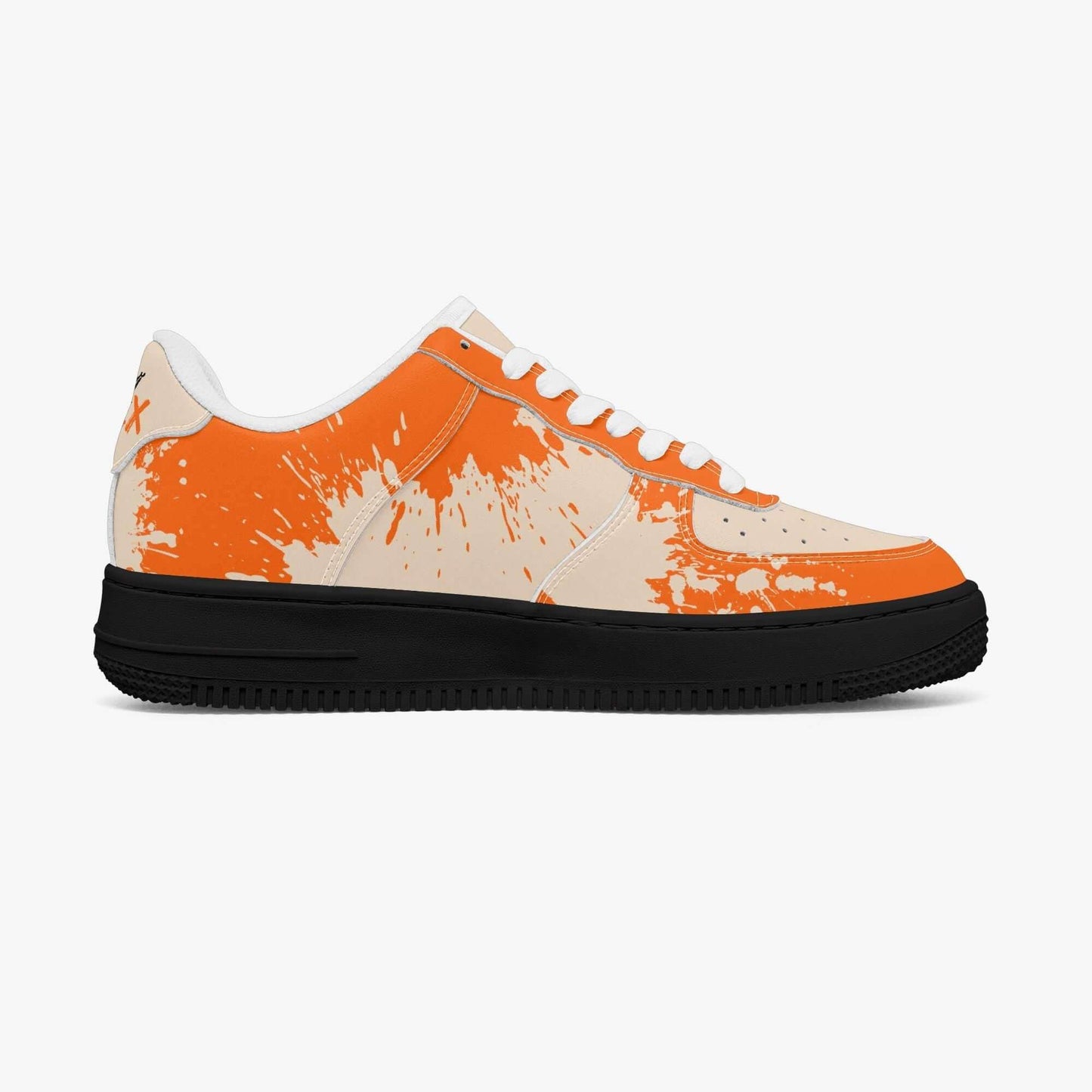 Orange splash sneakers.