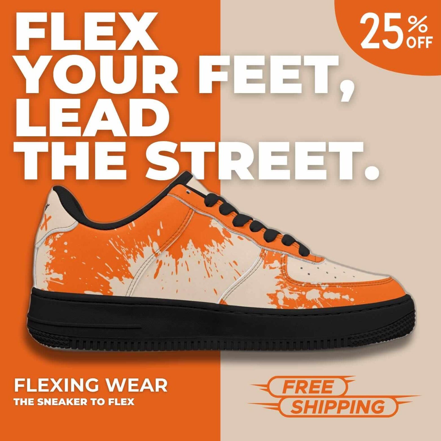 Orange splash sneakers.