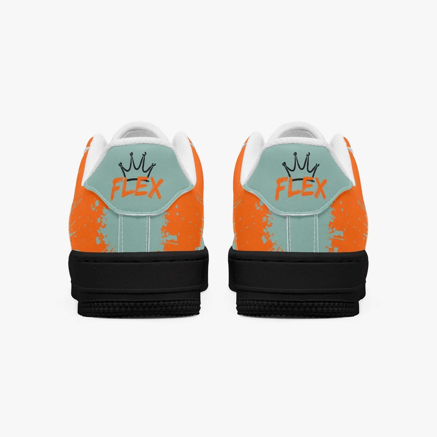 Orange splash blue sneaker.