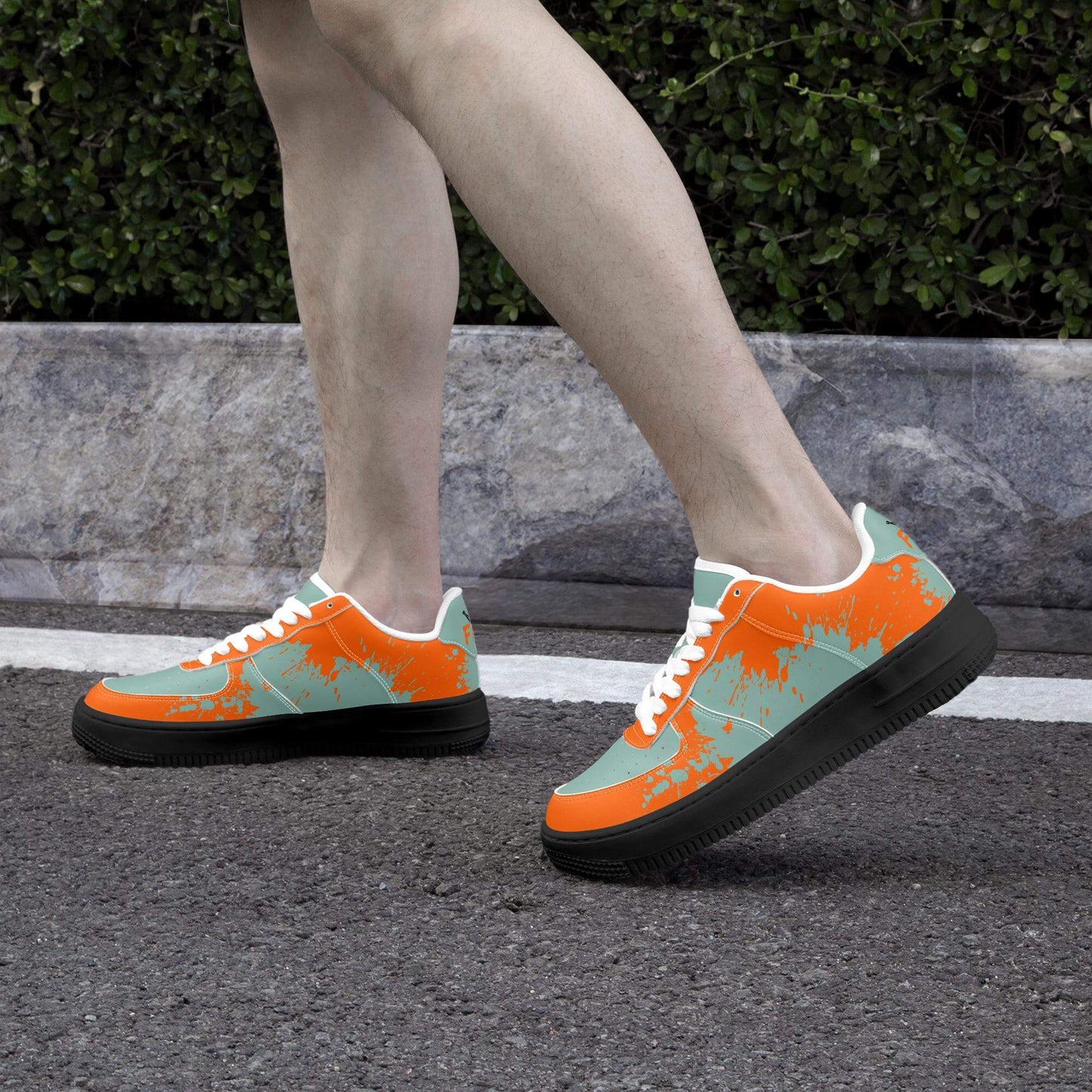 Orange splash blue sneaker.