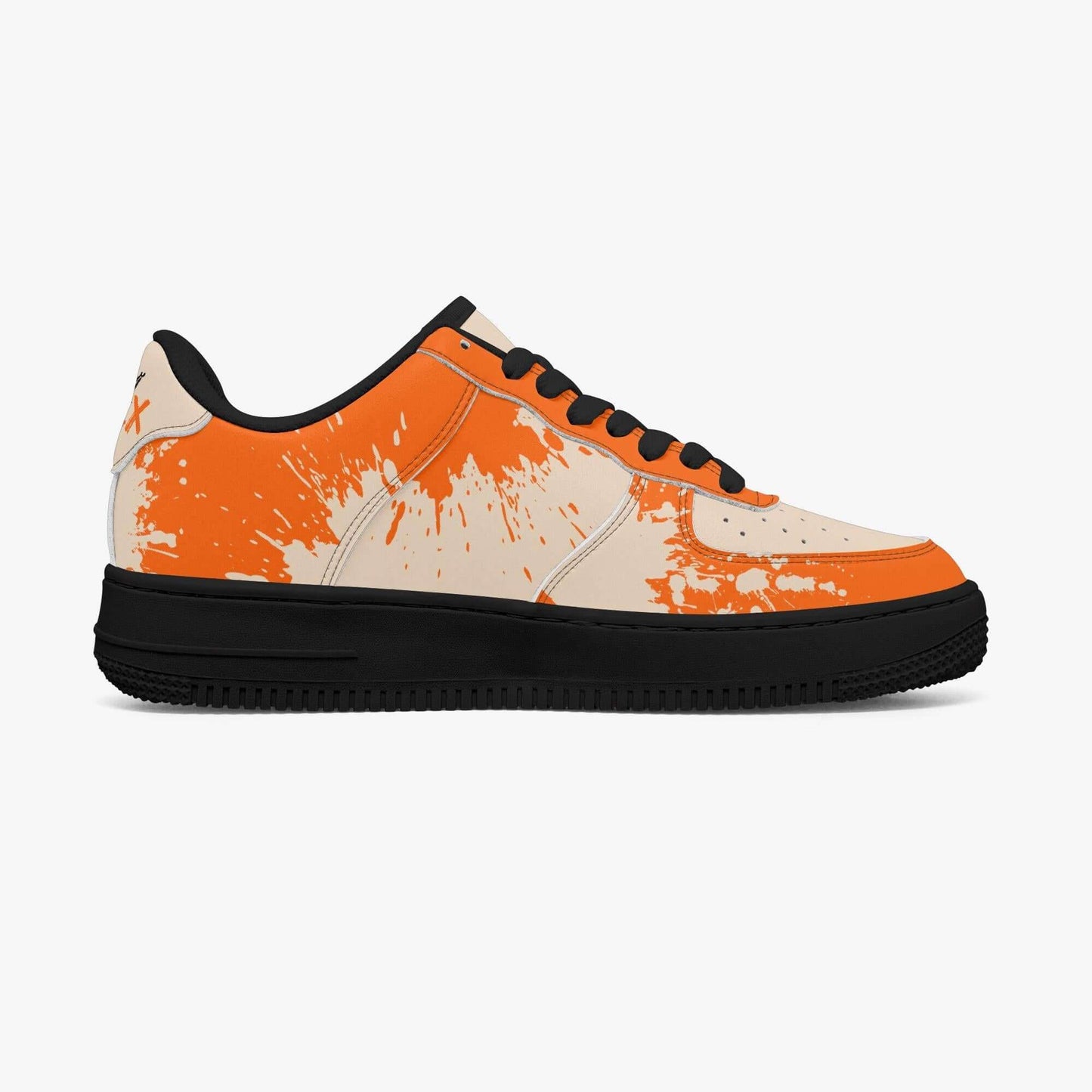 Orange splash sneakers.