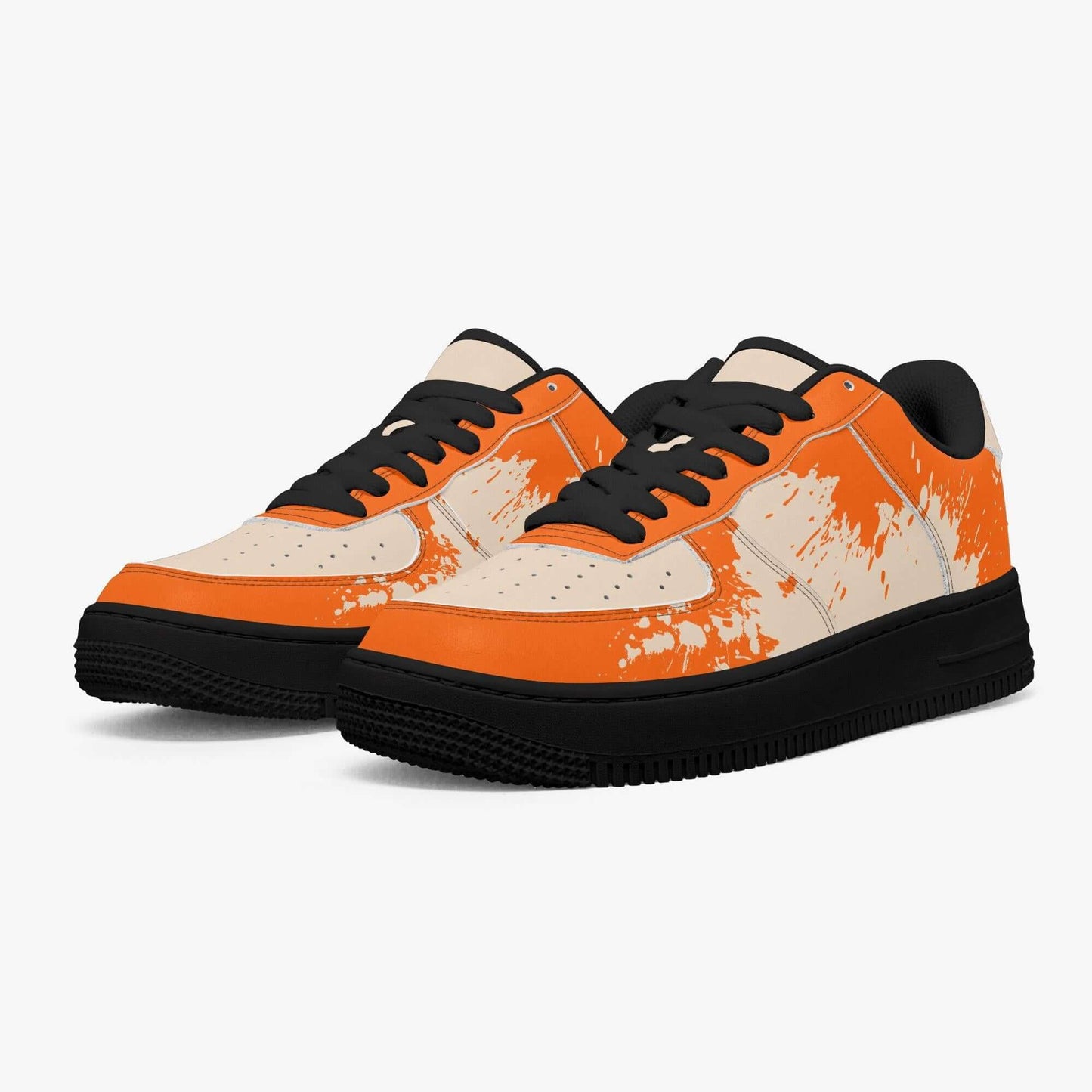 Orange splash sneakers.