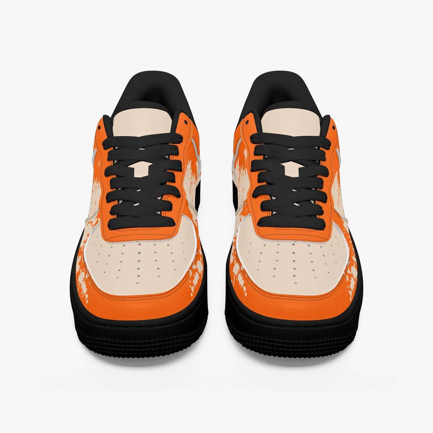 Orange splash sneakers.