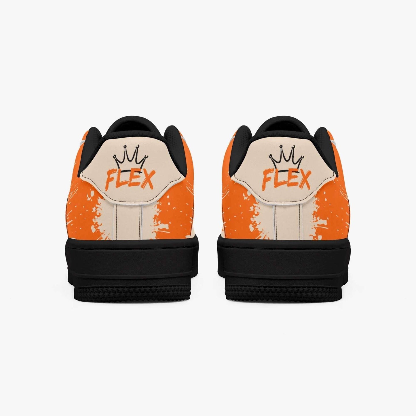 Orange splash sneakers.