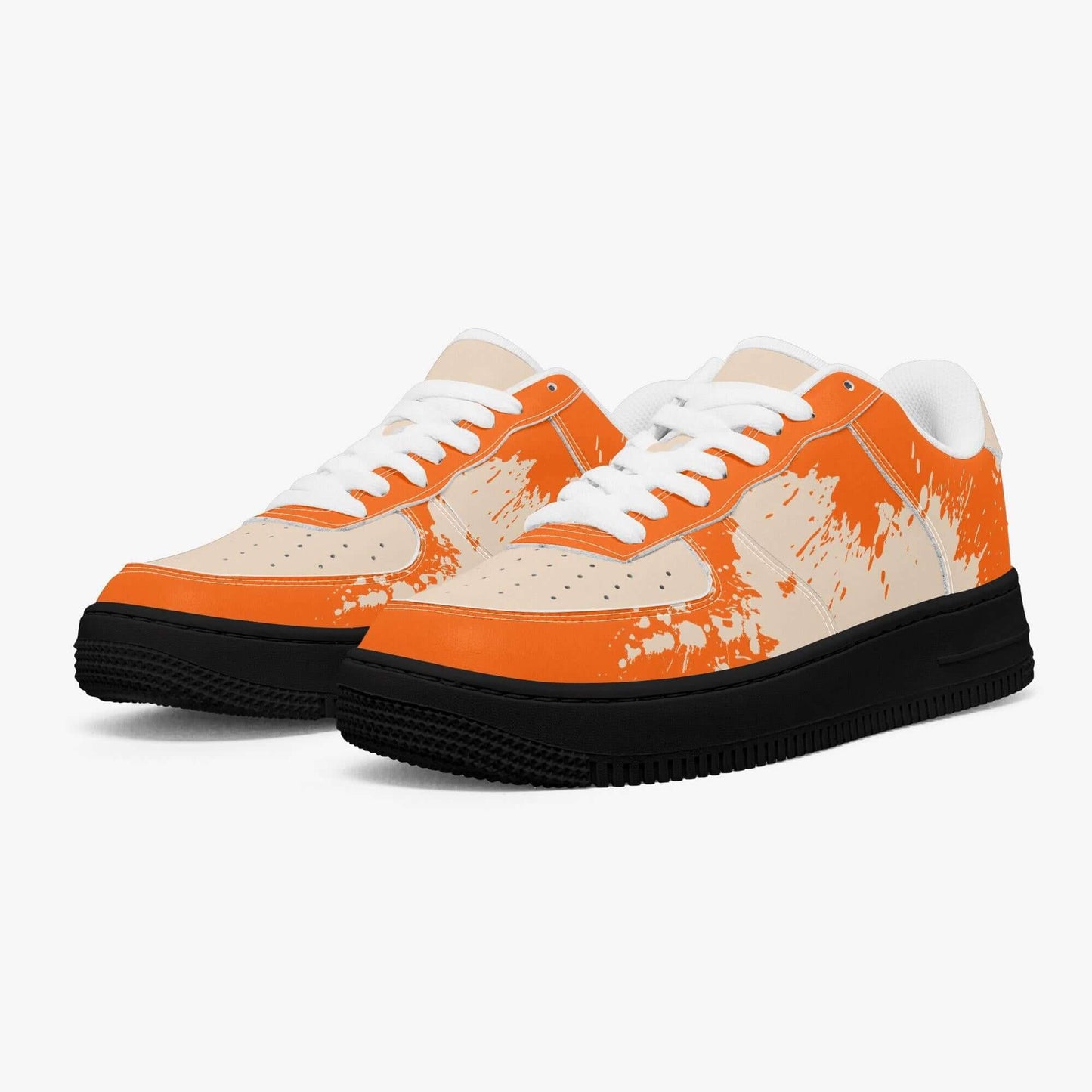 Orange splash sneakers.