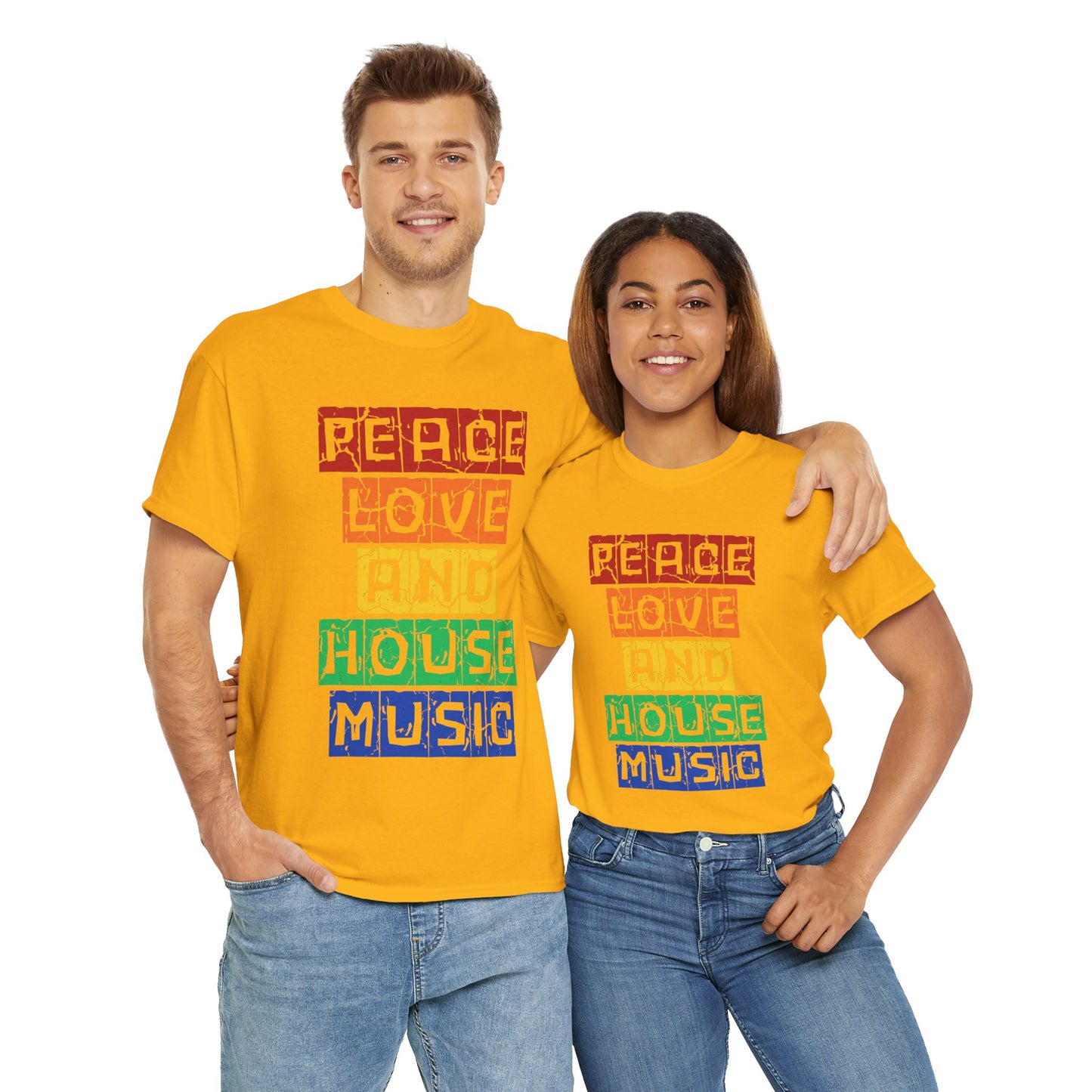 Peace Love and House Music T-Shirt — Unisex Heavy Cotton Tee