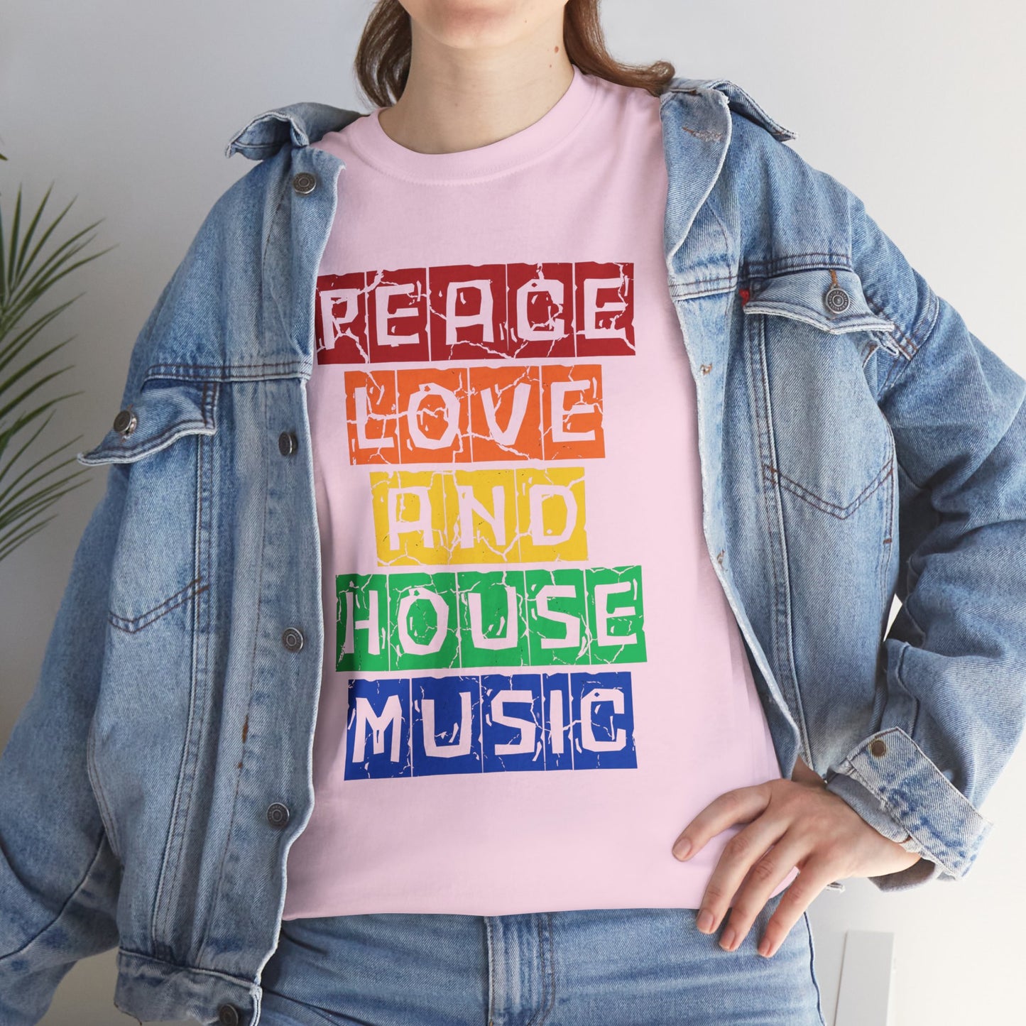 Peace Love and House Music T-Shirt — Unisex Heavy Cotton Tee