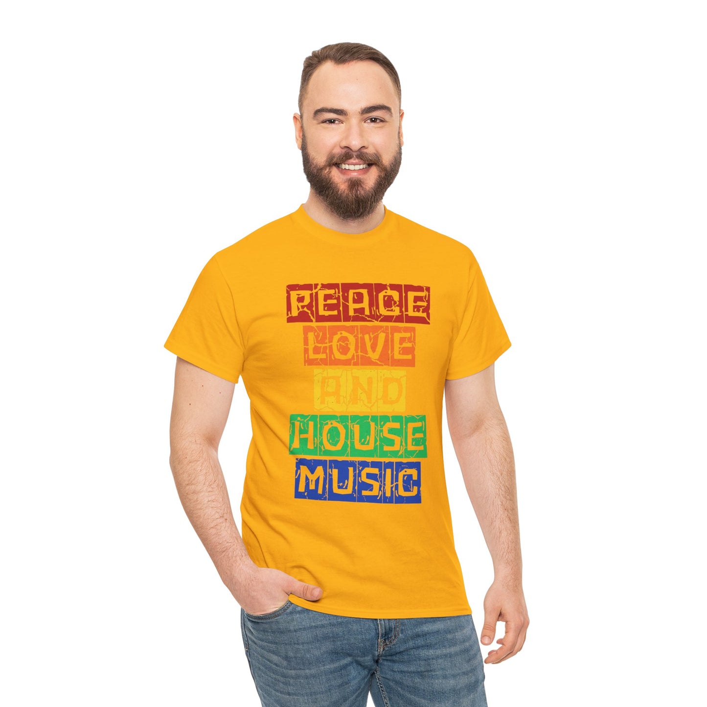 Peace Love and House Music T-Shirt — Unisex Heavy Cotton Tee