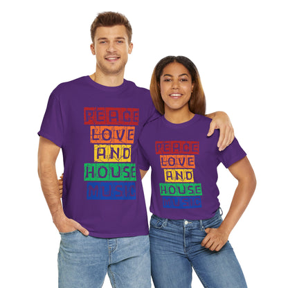 Peace Love and House Music T-Shirt — Unisex Heavy Cotton Tee
