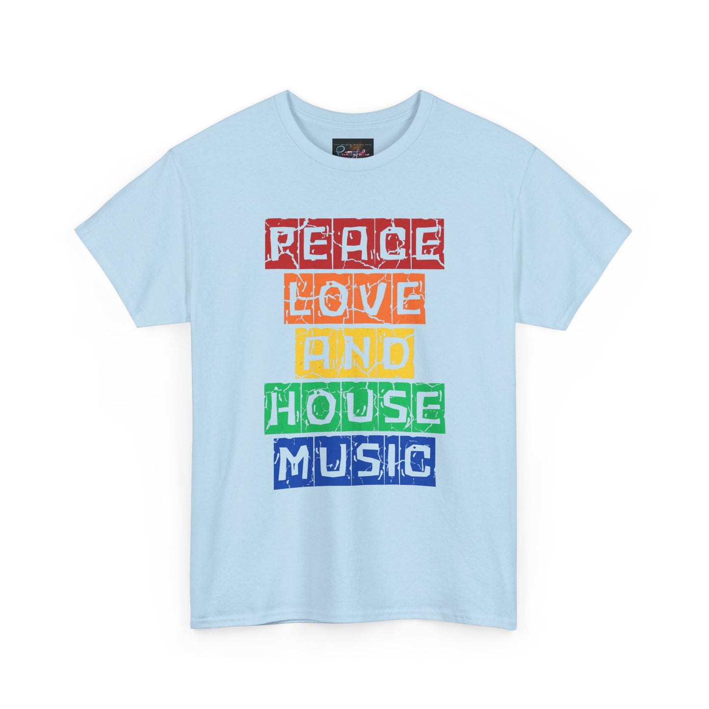Peace Love and House Music T-Shirt — Unisex Heavy Cotton Tee