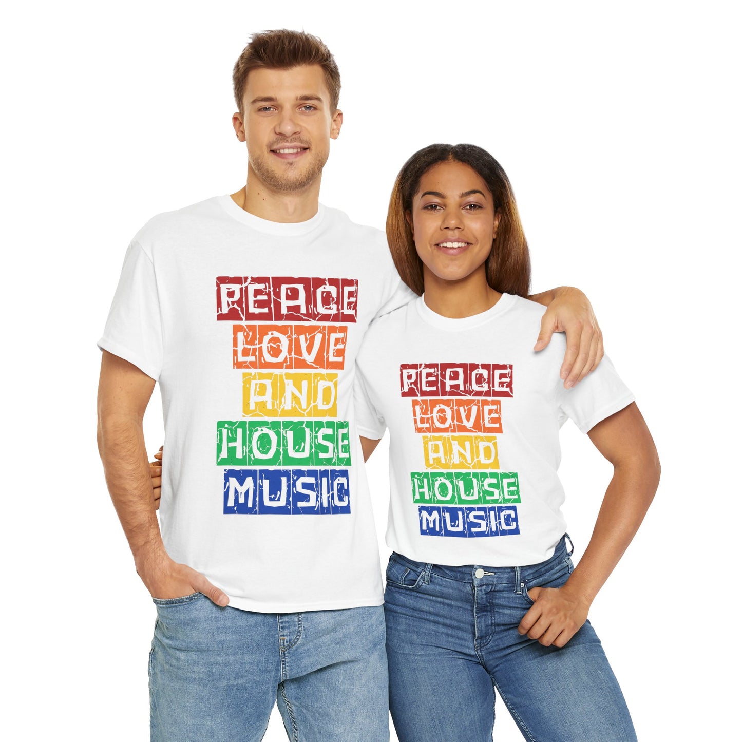 Peace Love and House Music T-Shirt — Unisex Heavy Cotton Tee
