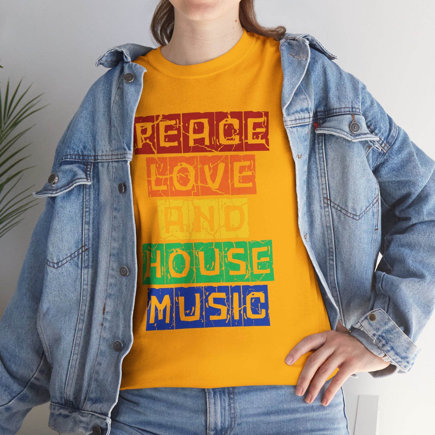 Peace Love and House Music T-Shirt — Unisex Heavy Cotton Tee