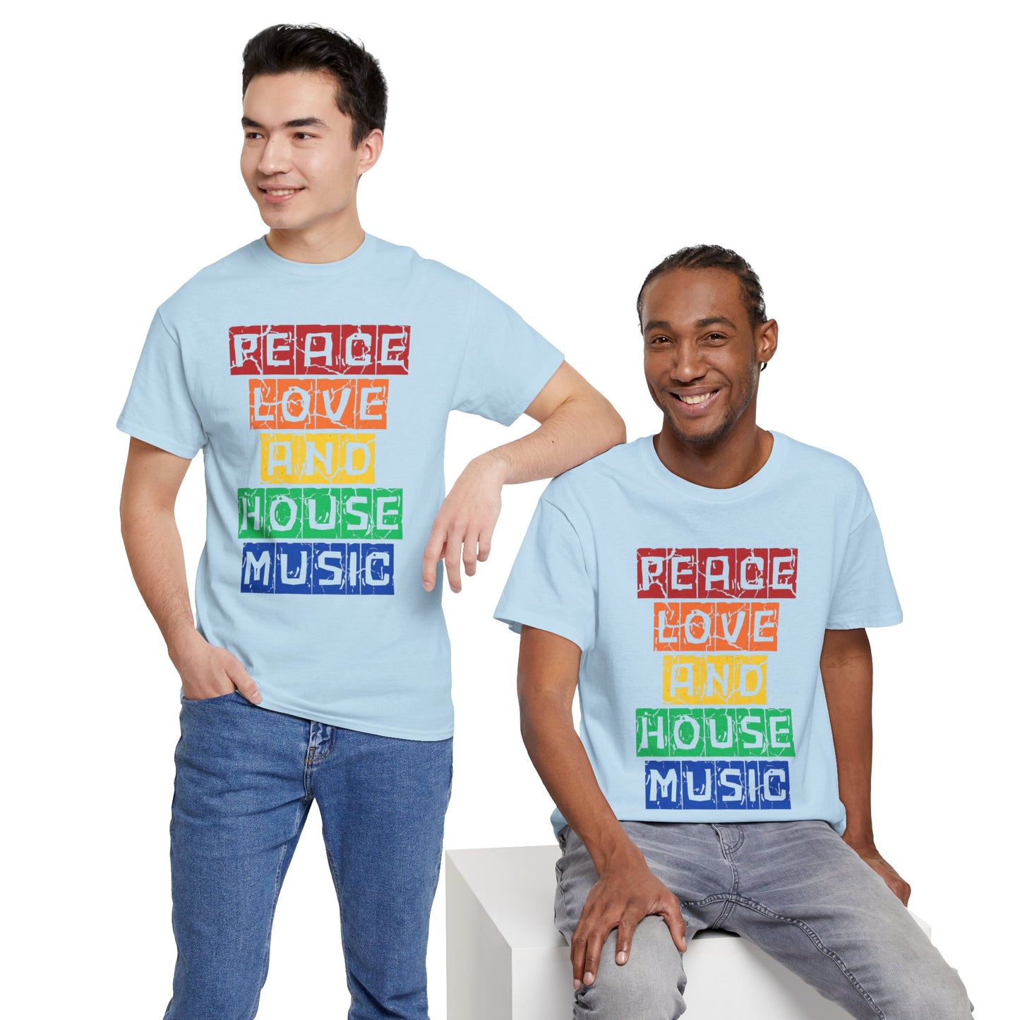 Peace Love and House Music T-Shirt — Unisex Heavy Cotton Tee