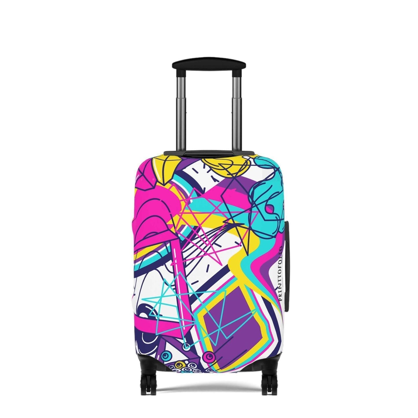 Colorful suitcase protector.