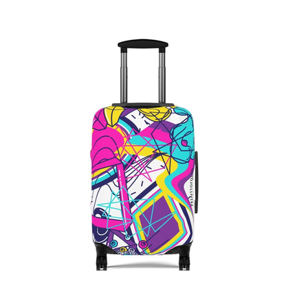 Colorful suitcase protector.