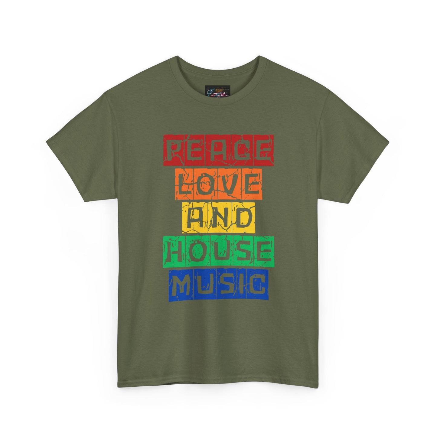 Peace Love and House Music T-Shirt — Unisex Heavy Cotton Tee